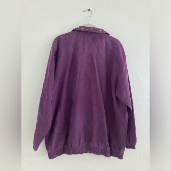 Vintage 100% Silk Purple Beaded Zip Up Jacket Long Sleeve by Atlantic Beach - Picture 8 of 12